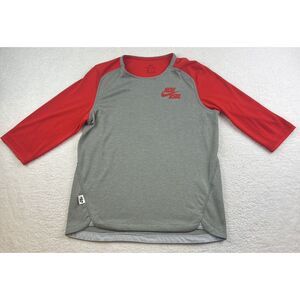 Nike BSBL‎ Tee Kids XL Dri Fit Logo Gray Orange Crew Neck 3/4 Sleeve